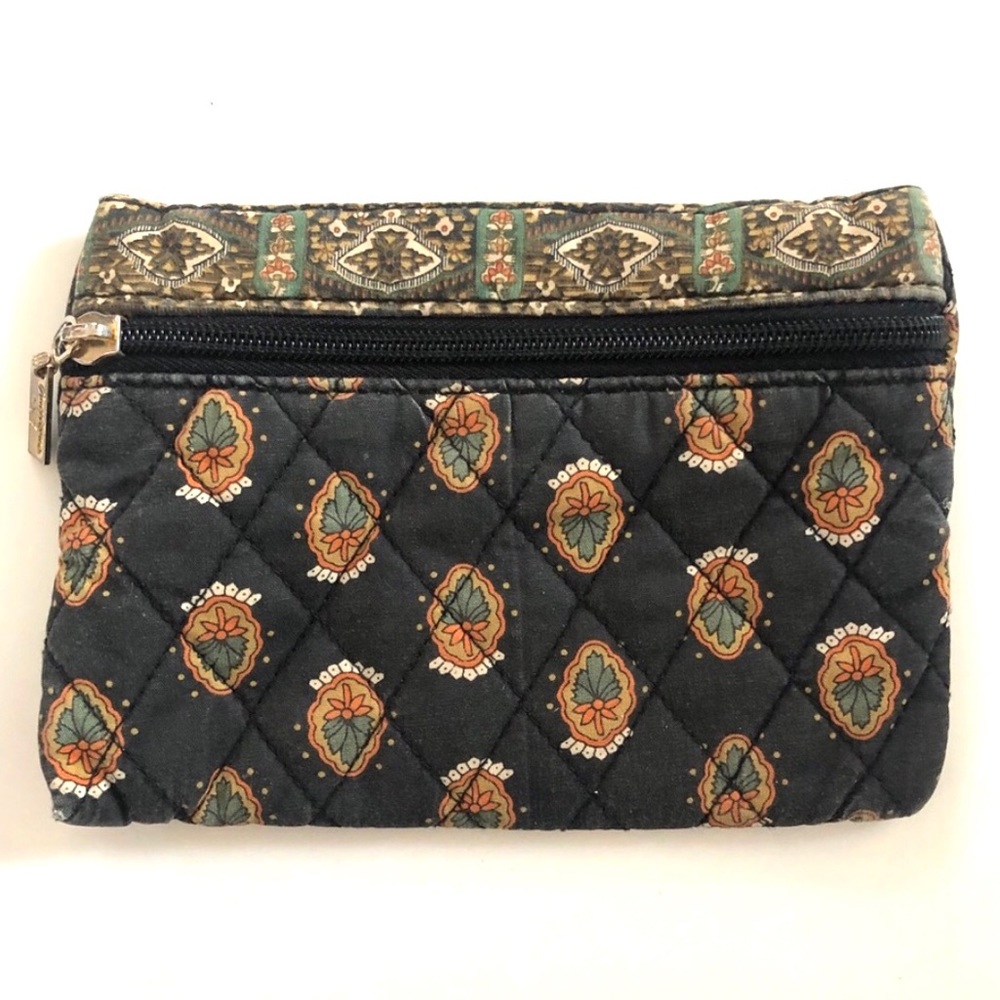 Sharif Quilted Floral Cosmetic Bag - Black and Green